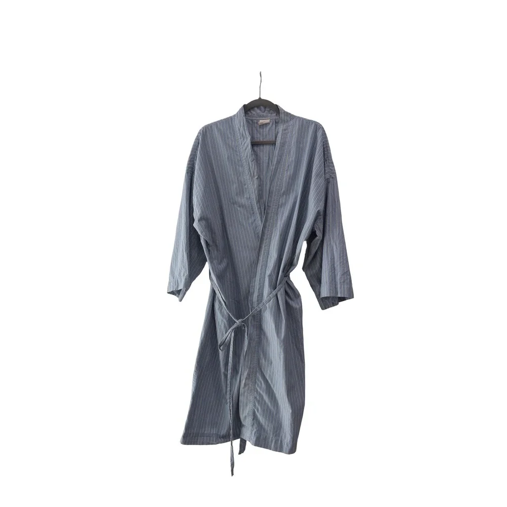 Deiji Studios x Juem Blue Striped Cotton Robe Long Sleeve Loungewear OS
